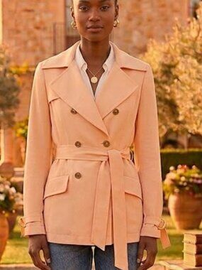 St. John Soft Peach Double-Breasted Trench Coat size 8